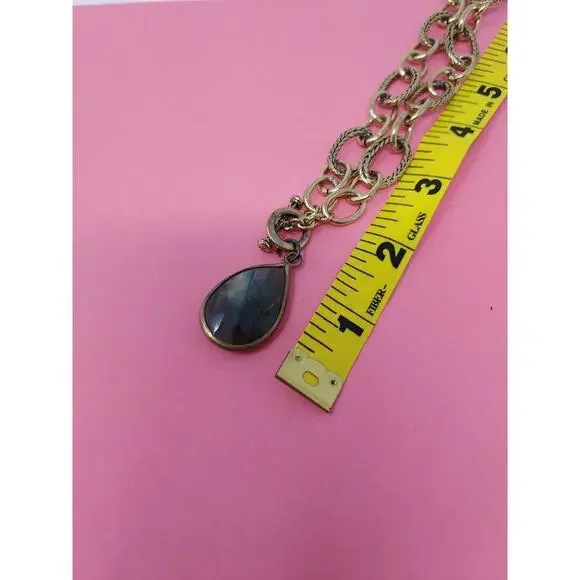 Labradorite Charm on Ralph Lauren Old Gold Chain Necklace VTG "RL" on Toggle End - Picture 9 of 9